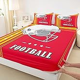 Erosebridal Gridiron Bed Sheets Rugby Decor Sports Game Fitted Sheet Twin, Boys Football Bedding Set Red Yellow White Stars Stripes Sheets 2Pcs