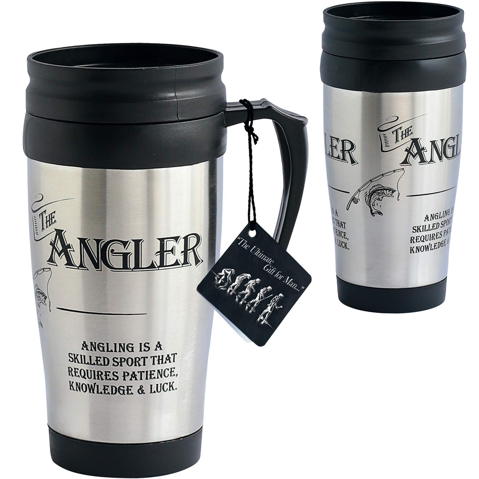 Arora Ultimate Gift for Man 8843 Angler Fishing Travel Mug, Stainless Steel, Metallic, 400 milliliters