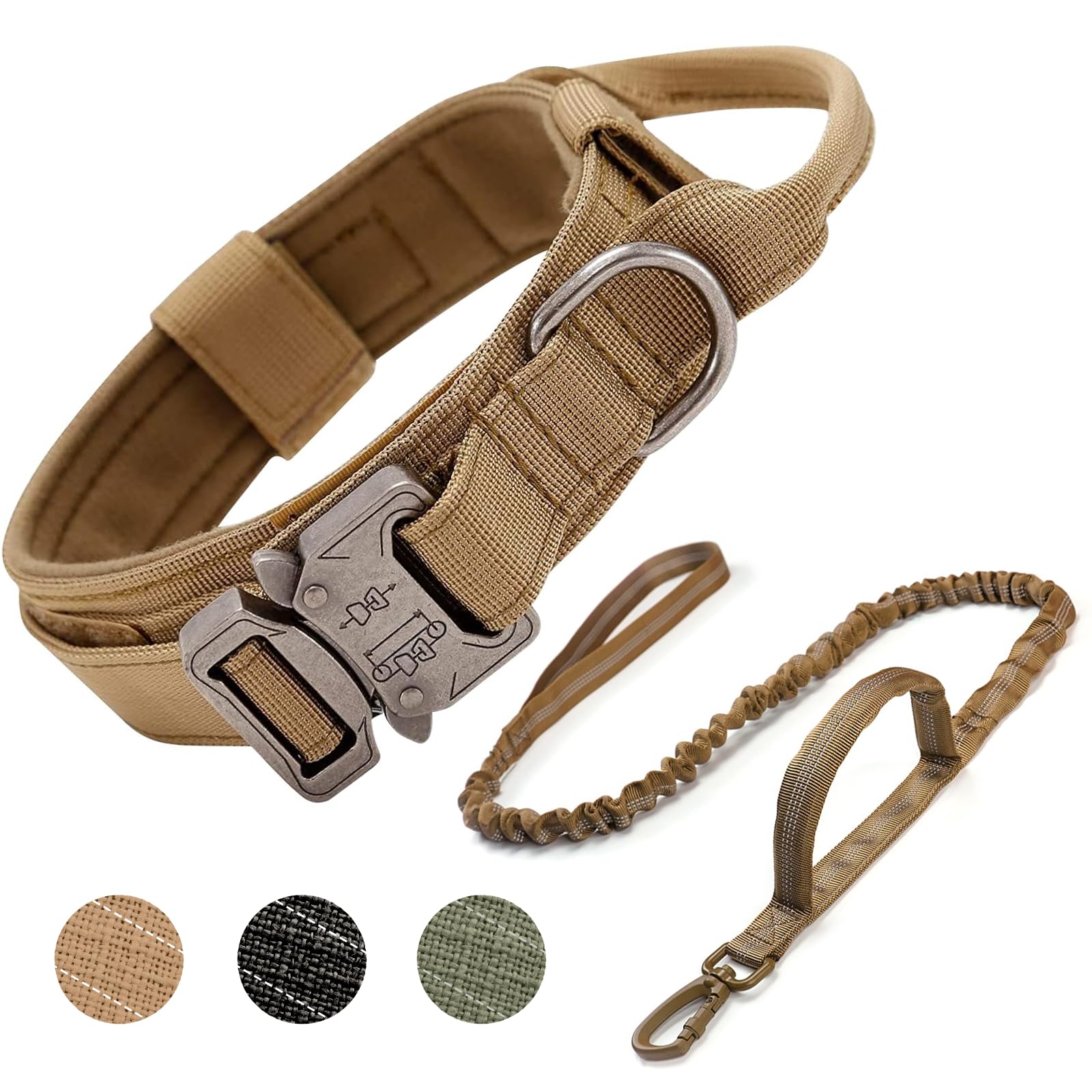 Ledeak Tactical Dog Collar, Padded Breathable Soft Nylon Collar with Heavy-Duty Metal Buckle, Adjustable Military Collar with Handle for Medium Large Dog (Brown, XL)