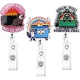Tmtains 3Pcs Funny Nurse Badge Reel Raccoon Possum Dumpster Fire Badge Reel with Retractable Alligator Clip Cute Medical Worker ID Card Holder Accessories Christmas Gifts for Pediatric Nurse Doctor