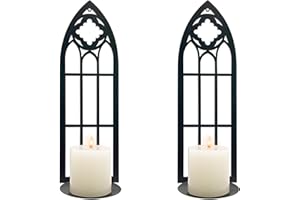 NOXOZOQM Black Metal Gothic Wall Sconces Set of Two, 15.8'' Gothic Wall Decor, Sconce Candle Holder for Living Room, Bathroom, Dining Room
