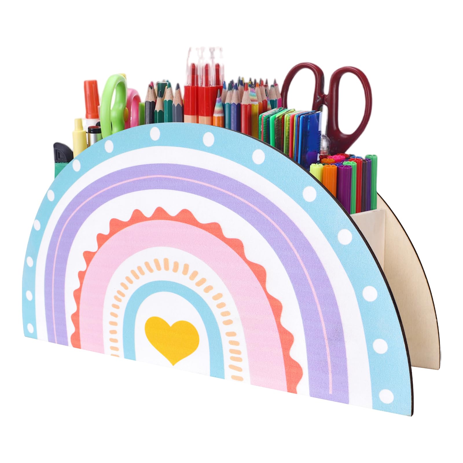 KYSUN Rainbow Pencil Holder Wooden Pen Holder Multifunctional Organiser Desk Tidy for Office Supplies Teacher Appreciation Gifts for Office School Home Supplies Makeup Brush