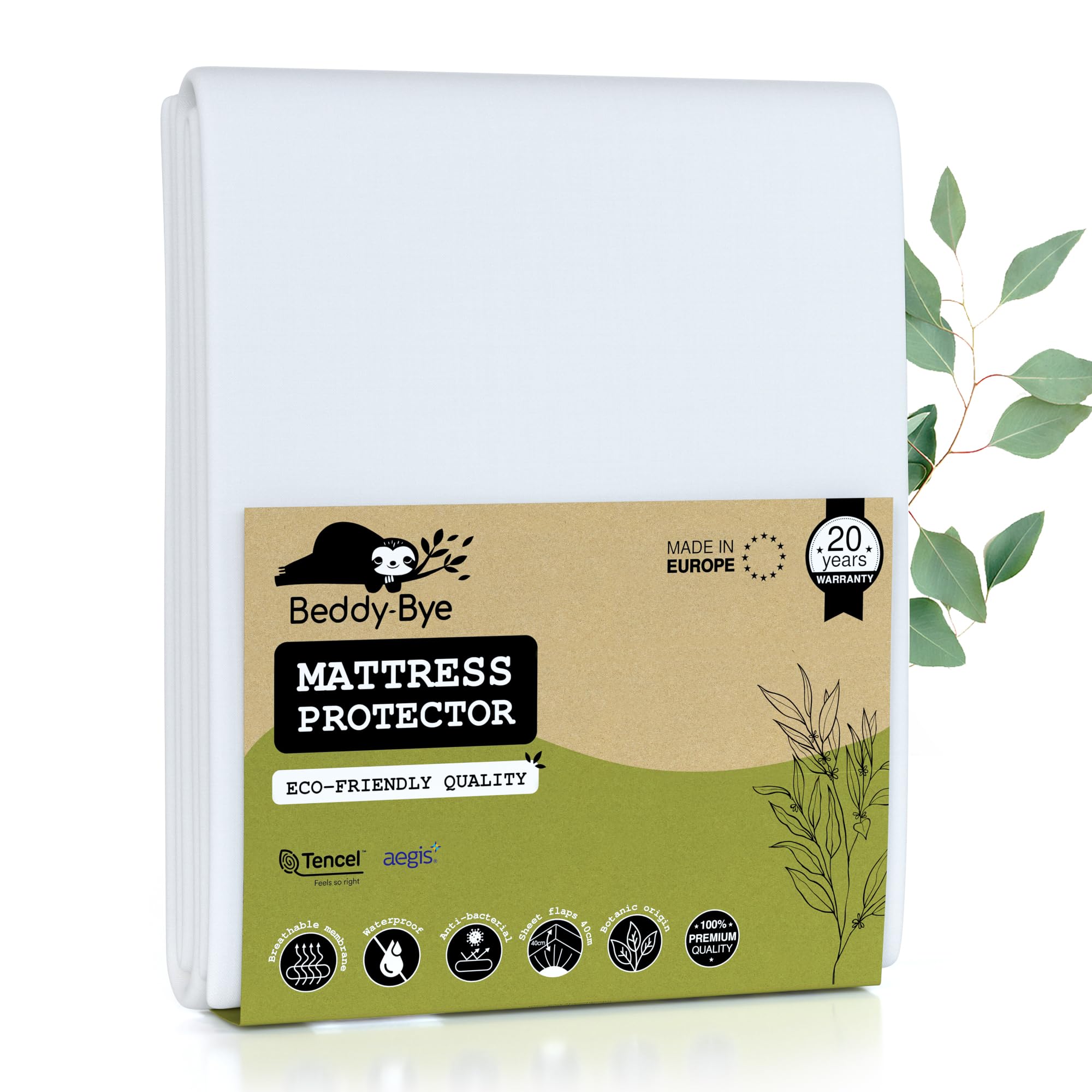 Mattress Protector Single Bed 90x200-30 cm ~ Waterproof Cover in Fabric Ecological TENCEL® Made in EU ~ Anti-mite, Breathable, Anti Allergy, Fitted and Quietted