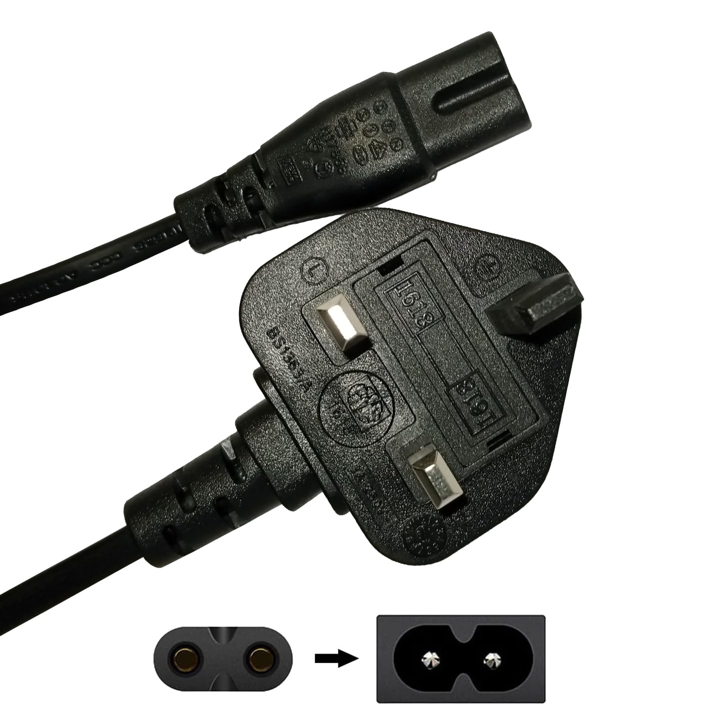 BabzTech 2 Metre 2 Pin Mains Power Lead Fig Figure 8 Cable Compatible with PS4 PS5 Samsung Toshiba Panasonic JVC Philips LG Sharp Sony TV Canon Pixma HP Brother Printer