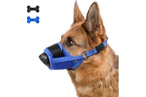 TZBEINN Dog Muzzle, Soft Muzzle for Medium Large Sized Dog to Anti and Prevent Biting Barking Chewing, Air Mesh Large No Barking Muzzle with Reflective & Adjustable Strap for Medium Large Sized Dog(Blue-M