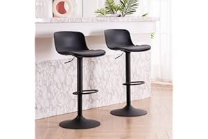 YOUNIKE Modern Bar Stools Set of 2 with Backrest Adjustable Height Faux Leather Upholstery Bar Chairs 360° Swivel Plastic Kit