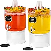 2 Gallon Beverage Dispenser for Parties 2 PACK, BPA-Free Drink Dispenser with No Drip Spigot, Juice Dispensers with Stand, Transparent Plastic Water Dispenser, Drink Fountains with Multi-Function Lid