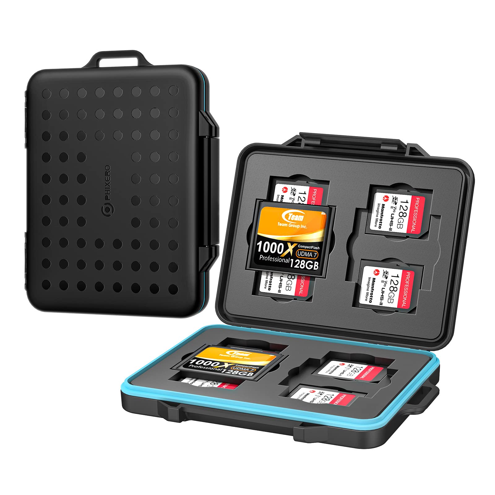 PHIXERO 12 Slots Portable SD Card Holder Case, Memory Card Case, Memory Card Holder Protector Case, SD Card Storage Box for 8 SD SDHC SDXC Cards & 4 CF Cards, Water-Resistant Anti-Shock