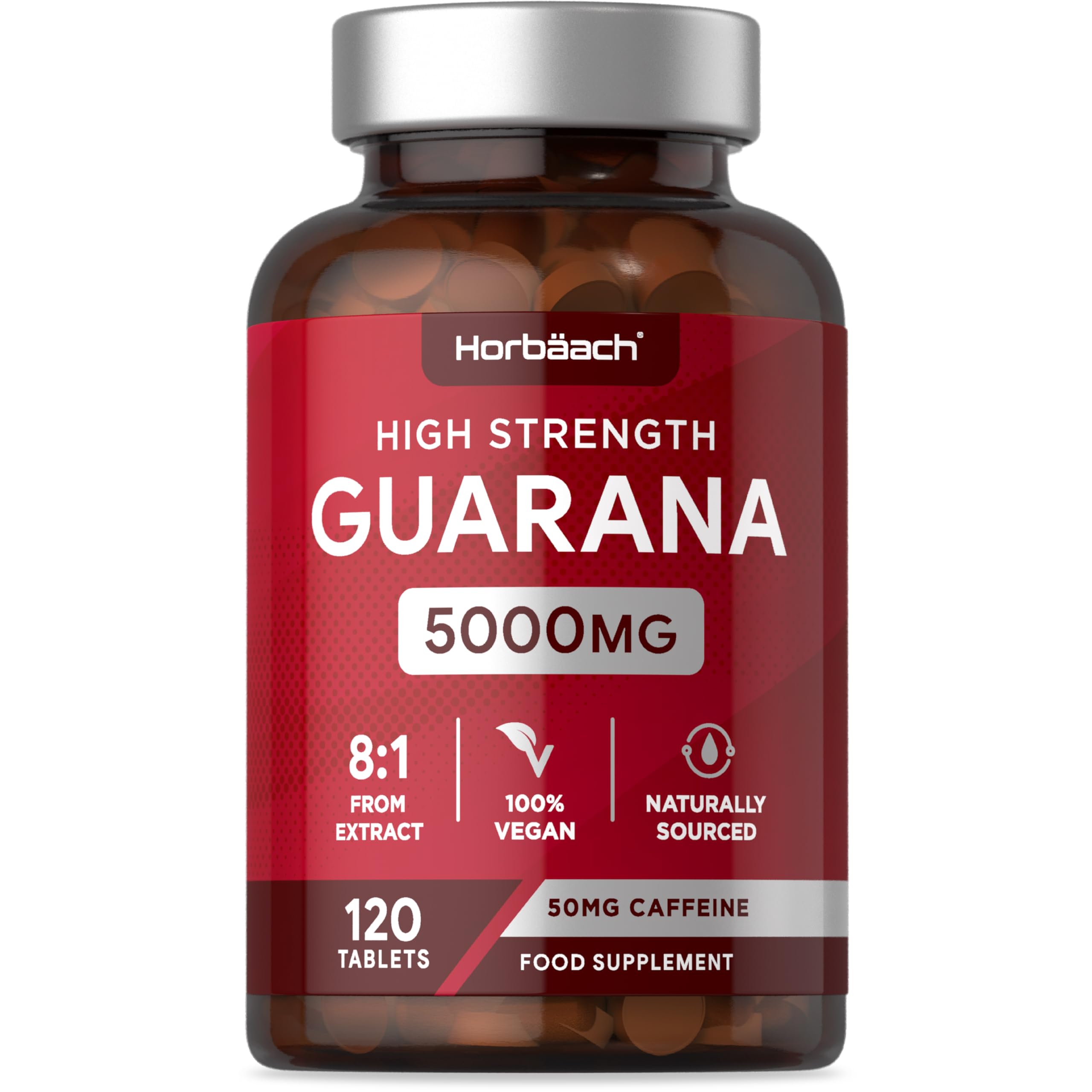 Guarana Capsules 3200mg | Natural Source of Caffeine | 120 Count | Guarana Seed Extract Supplement | by Horbaach