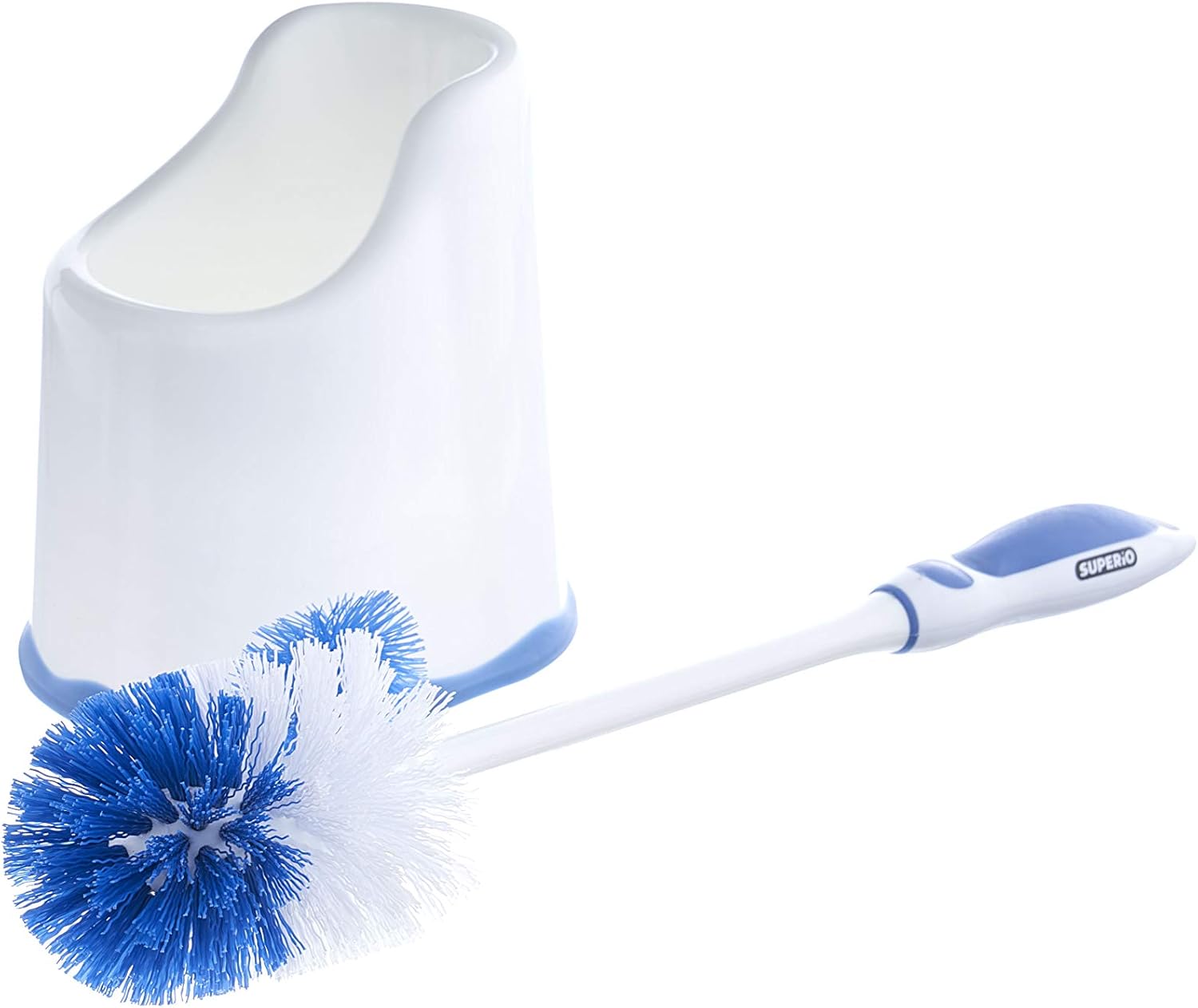 Superio Toilet Scrubber Brush and Holder Under Rim Lip Brush with Storage Caddy, Toilet Scrub Brush Bowl Wand Cleaner Scrubbing Wand, Bathroom Cleaning Commode Brush (Blue): Home & Kitchen