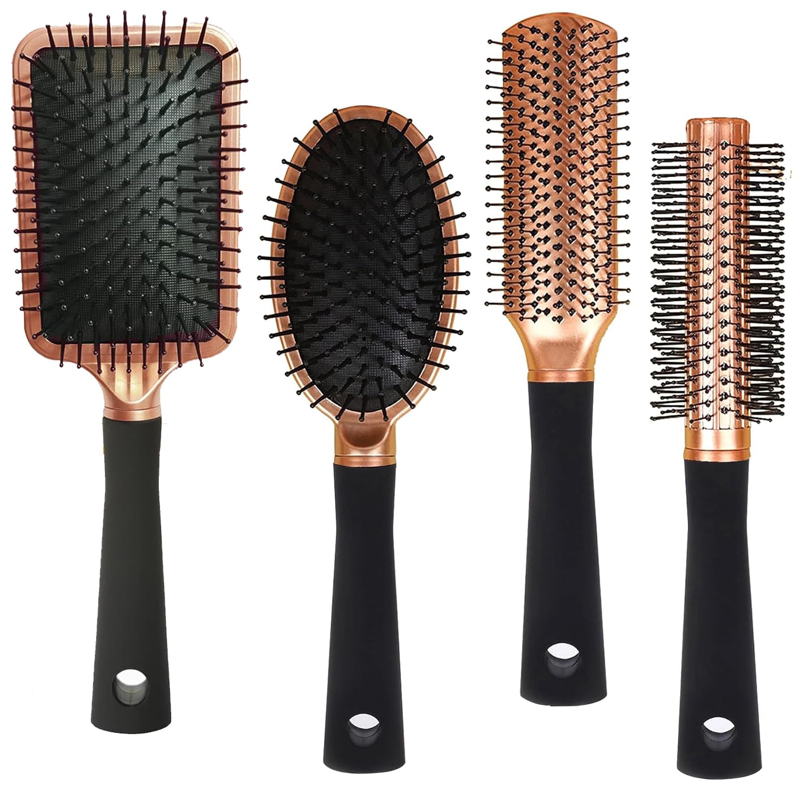 Hair Brush Set ,DDUP 4 PACK Anti Static Massage Oval Comb Round, Vent Hair Brush,Detangling Brush ,Paddle Brush for Women Men (Black) — image 1