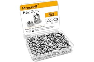 MROSNAIL 300Pcs M3 Hex Nuts, 304 Stainless Steel Hardware Nuts, Full Thread Hex Drive, for Electronics, 3D Printers, Small Appliances
