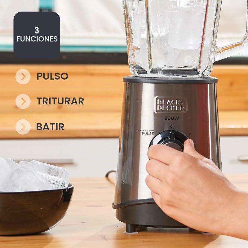 - Batidora de Vaso 800W | Jarra 1,5L Graduada | 4 Cuchillas de Acero Inoxidable | Multi-Velocidades + Función Pulse | Picahielo | Vaso Medidor | Apta para Lavavajillas