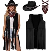 Ultrafun Western Outfit for Women Cowgirl Tassel Sleeveless Vest Cowboy Hat Paisley Bandana Halloween Costumes