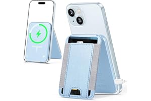 WIRELESS FUTURE CHARGER For Magsafe Wallet Stand, 15W Wired Magnetic Charging Stand for iPhone 15/14/13/12 Series, Vegan Leather, Fit 6 Cards, RFID Blocking, USB-C Inlet, Not Power Bank, Light Blue