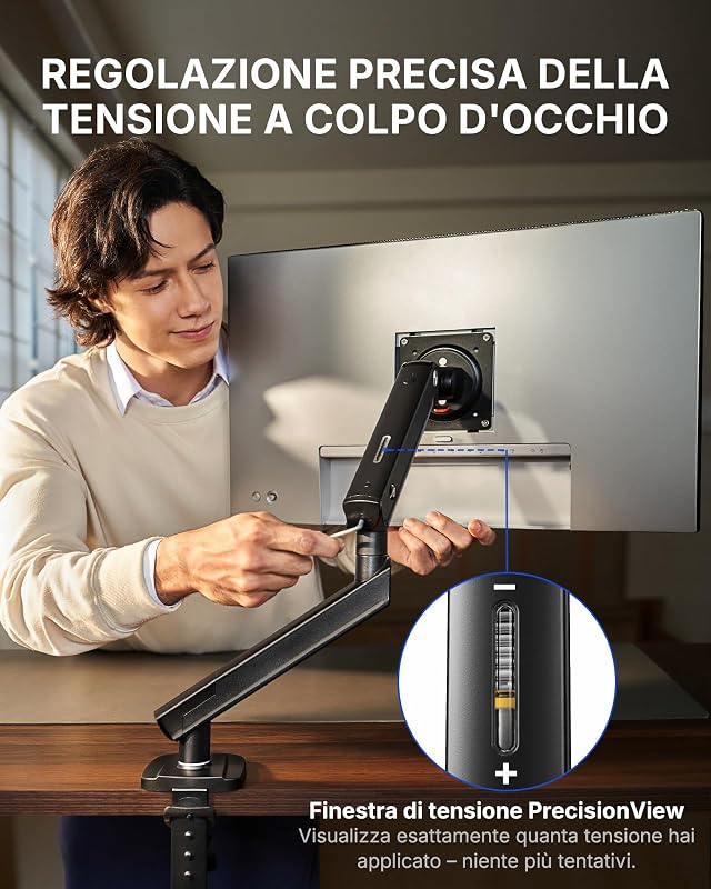Supporto Monitor Schermi da 13–32", Braccio Stabile (senza Cedimenti), Installazione Rapida e Semplice, portata 2–9 kg, VESA 75/100 mm, Montaggio con Morsetto o foro Passacavo