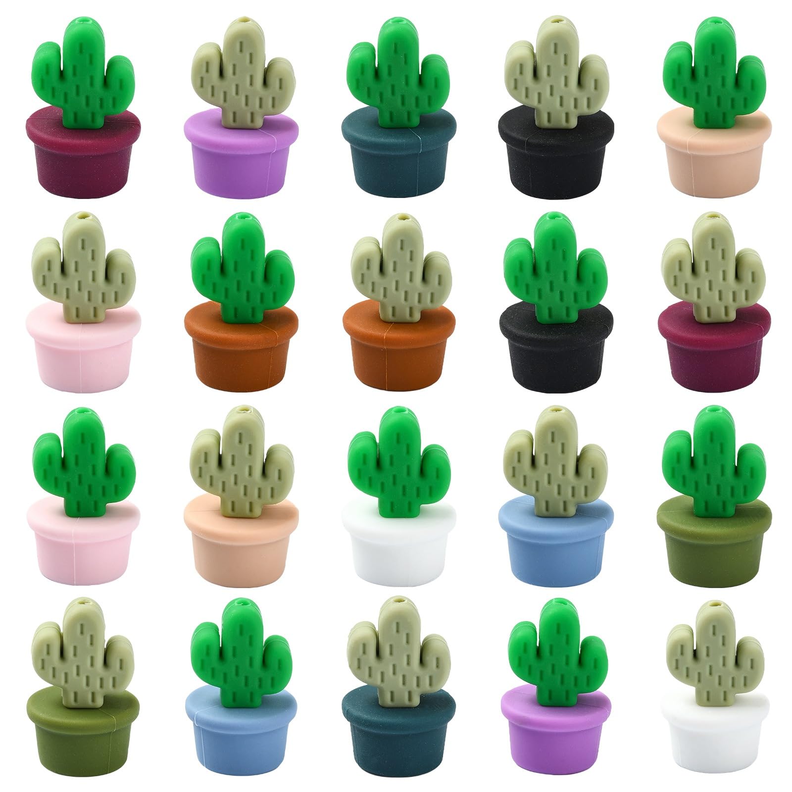 UR URLIFEHALL 21 Pcs Cactus Silicone Beads 3D Potted Plant Beads Silicone Cactus Beads for Beadable Pens DIY Jewellery Crafts Keychain Making