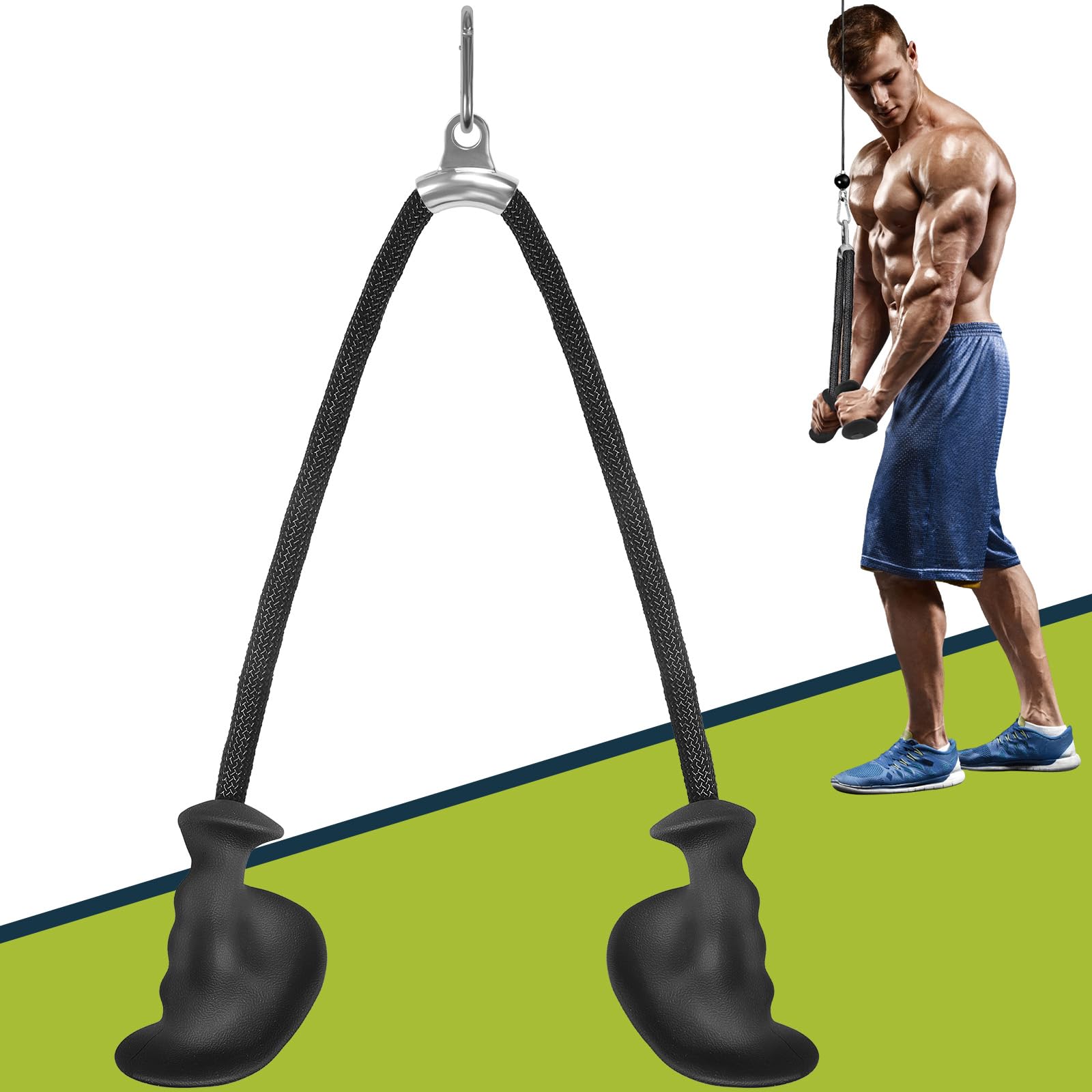 DASKING Ergonomic Triceps Rope Pull Down Attachment, Tricep Rope LAT Pulldown Cable Machine Attachments, Non-slip Grip for Triceps Exercise, Muscle Training - Home Gym Fitness Equipment