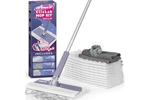 CLICLAK Disposable Sweeper Dust Mop, No-Touch Attach & Remove Cloth Instantly, Compatible with Swiffer Pads, Clamp Clip Mop for Kitchen House, Dorm, Classroom Wood Hardwood Floor Wall Cleaning(50'')