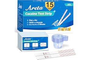Areta Cocaine Test Strip: Cocaine Drug Test Single Panel Urine Screen Kits, 15 Pack Instant Accurate Home Cocaine Tests Coke Dipstick with Cups, 300 ng/mL Cutoff -ASCOC-114