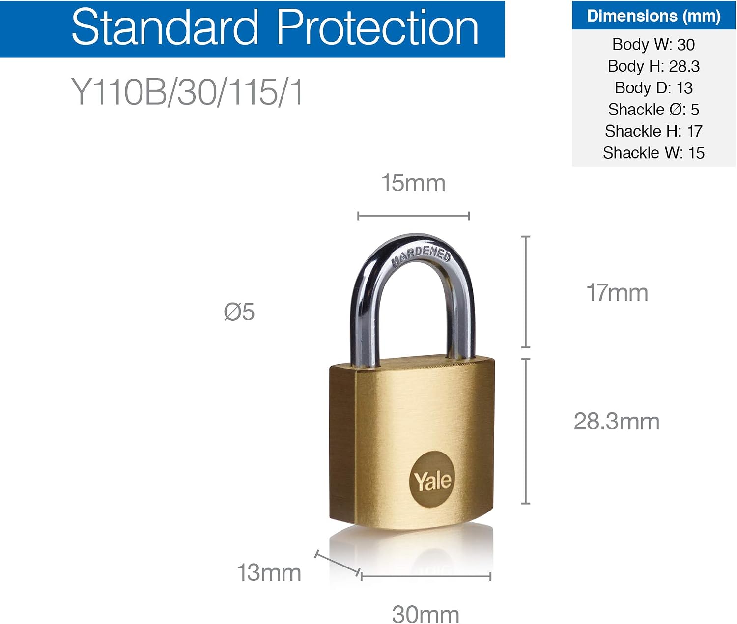 Yale - Y110B/30/115/1 Standard Security 30mm Brass Padlock - Open Hardened Steel Shackle - 3 Keys, Gold, 30 mm - Image 4