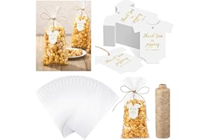 Motiskyy 100 Set Clear Popcorn Favor Bags Paper Baby Shower Thank You Tags 1.97 x 2.36 Inch Thank You for Popping by Tags with Jute String Treat Bags for Baby Shower Birthday Party