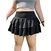 OYOANGLE Women's Plus Size Low Waisted Layered Ruffle Skirts A Line Flowy Short Skorts