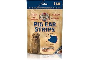Canine Butcher Shop Pig Ears Strips for Dogs Made in USA, Sourced in USA Pig Ears Slivers, Natural, Small-Medium-Large Dog Chew Treat (1 lb)