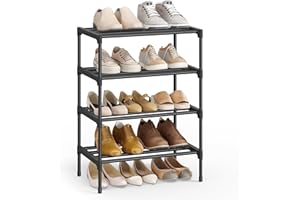 SONGMICS 4-Tier Shoe Rack for Closet, Compact Metal Shoe Organizer Shelf for Entryway, Bedroom, Small Spaces, Stackable, 30 x