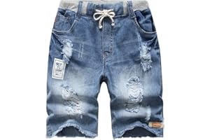 LOKTARC Boys' Ripped Frayed Pull-On Denim Shorts
