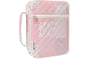 SHIPRABAGS shirabags Quilted Bible Cover Case for Women - Elegant Cotton Bible Bag for Study, Church, Christian Gifts for Women(Pink Floral Patchwork, M)