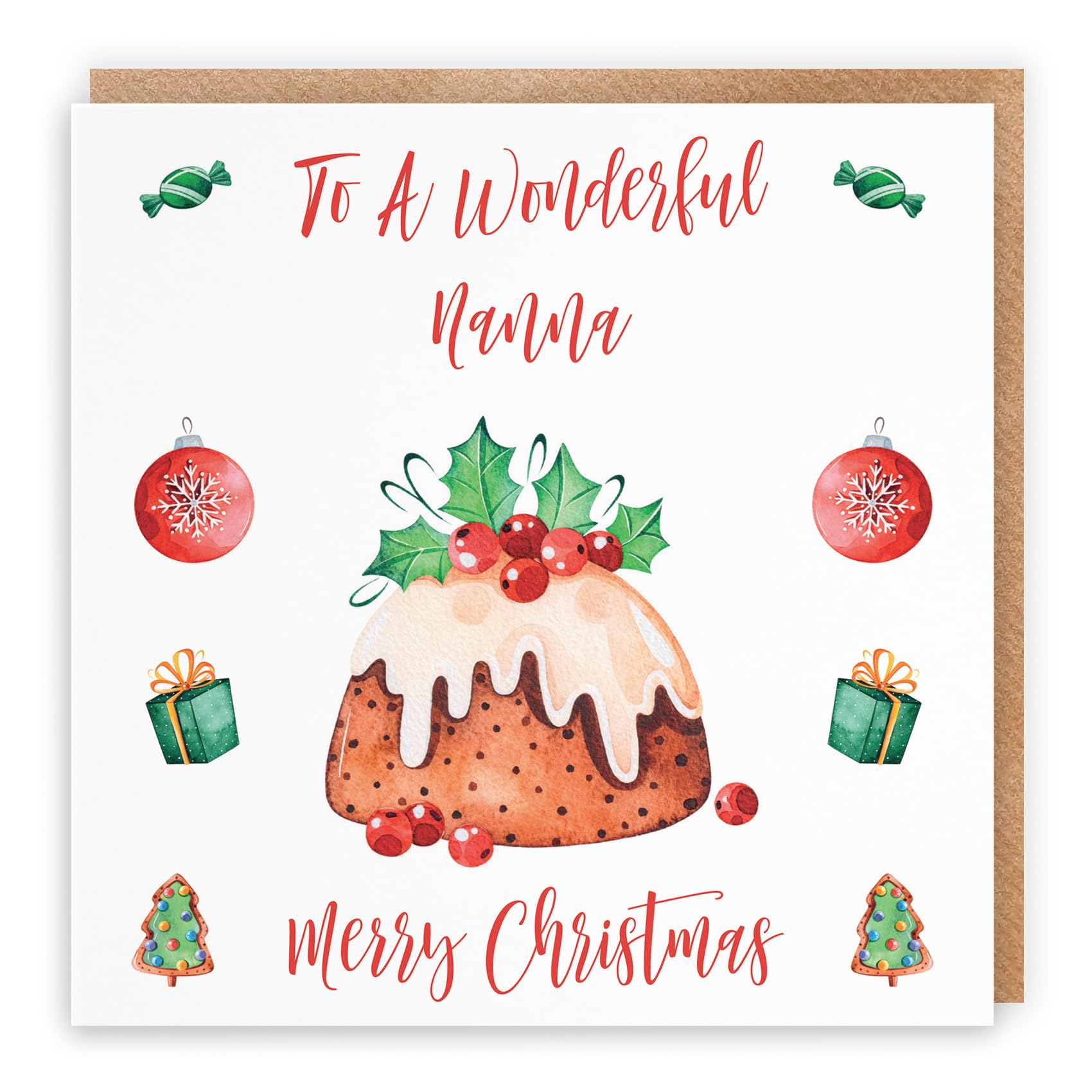 Hunts England - Nanna Christmas Card - To A Wonderful Nanna - Merry Christmas - Christmas Pudding Collection - Funny Xmas Card (Nanna - Xmas)
