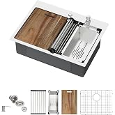 GhomeG Drop In Kitchen Sink Workstation 25x19 Inch | 16 Gauge Stainless Steel Handmade Topmount Single Bowl Sink