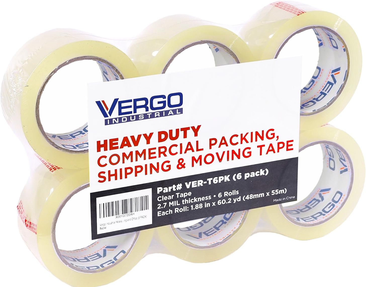 Vergo Industrial Heavy Duty Clear Packing Tape 2.7mil for Moving Packaging Shipping and Office (6 Pack) : Office Products
