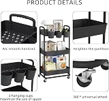 JIUYOTREE 3-Tier Plastic Rolling Storage Cart with Lockable Wheels Black view 7