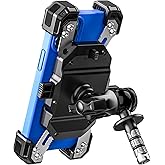 VAZESWIN Motorcycle Fork Stem Phone Mount, 1s Auto Lock & Release, Anti-Theft Motorcycle Phone Holder with Aluminum Alloy 1" Ball Short Arm, for 12-25.4mm Diameter Fork Stems, for 5.4"-7" Cellphones