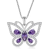 Oskani Women's Butterfly Birthstone Pendant Necklace 925 Sterling Silver 5A Cubic Zirconia Jewelry for Mother's Day Valentine Birthday Gifts for Her