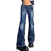 Women Bell Bottom Jeans Lace Up Bow Stretch Flare Denim Pants Cute Y2k Vintage Jeans