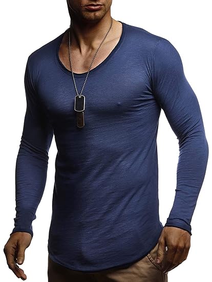 LEIF NELSON Herren Langarmshirt tiefer Rundhals-Ausschnitt | Männer Longsleeve Sweater | dünner Pulli Sweatshirt Pullover Cre