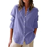 Button Down Shirts for Women Cotton Oxford Shirts Long Sleeve Dress Shirts Collared Blouses Work Casual Solid Tunic Tops