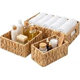 GRANNY SAYS Wicker Baskets for Shelves, Large Water Hyacinth Storage Basket | Woven Baskets with Handles, Rattan Basket for Organizing, Natural Wicker Basket Set, 3-Pack Large Baskets for Home Decor