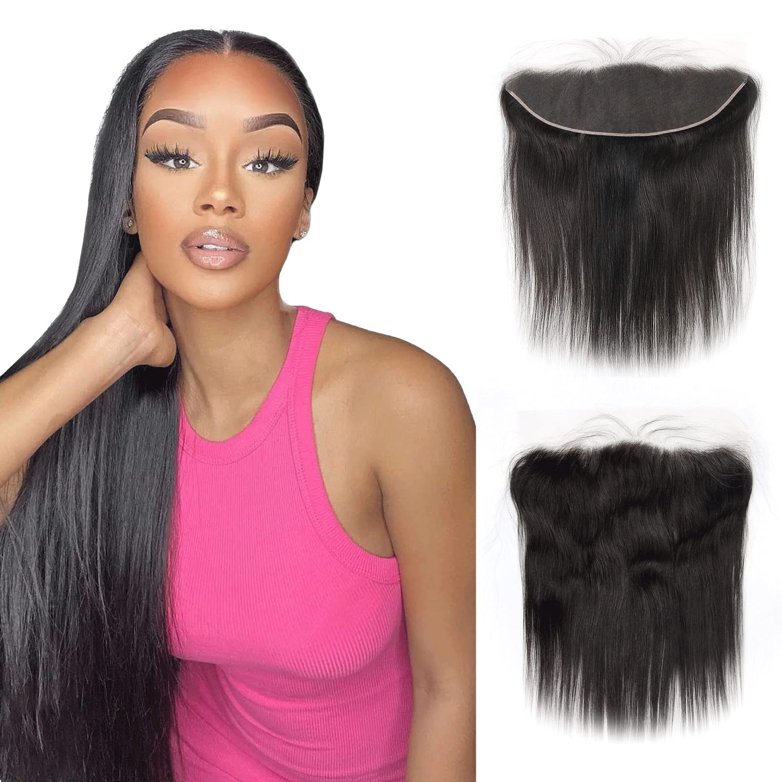 BERRYS FASHION 13x4 HD Lace Frontal Only, Straight, 100% Brazilian Virgin Human Hair for Black Women, Ear to Ear Lace Frontal Closure, Pre Plucked Hairline with Baby Hair, Free Part, 18 inch
