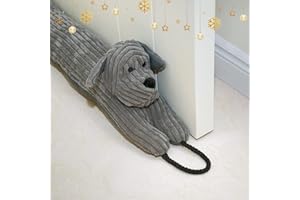 Marwood Under Door Draft Stopper Decorative Wind Stopper 36 inch for Door & Window, Weighted Animal Air Draft Stopper Snake Noise Blocker for Bottom of Door with Hanging Loops - Grey Dog