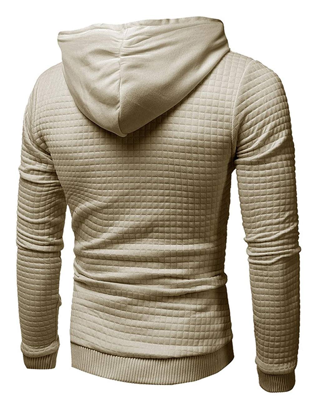 Poplover Mens Solid Casual Sweatshirts Long Sleeve Pullover Hoodies Khaki XX-Large