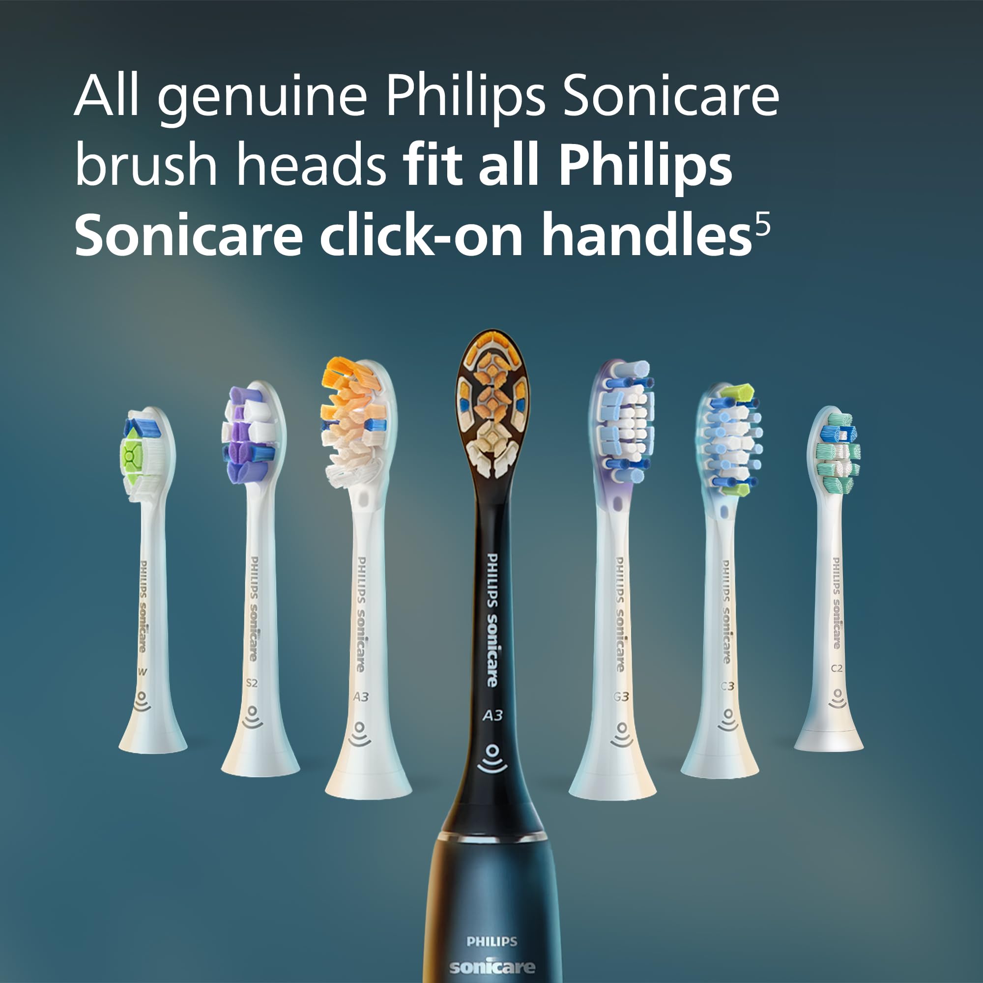 Philips Sonicare A3 Premium All-in-One, Genuine Replacement Toothbrush Heads, White, 2 Pack, HX9092/65