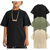 Yimoon 3 Pack Boys Tshirts Kids Oversized T Shirts Cotton Acid Wash Loose Fit T-Shirts Basic Tee Shirts 5-12Y