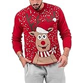 Karlywindow Mens Ugly Christmas Sweater Holiday Reindeer Snowflake Santa Soft Pullover Long Sleeve Knitted Sweaters