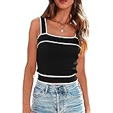 NALANISA Women's Trendy Summer Square Neck Crop Tank Tops 2026 Casual Color Block Knit Sleeveless Slim Fit Y2k Cami Shirts