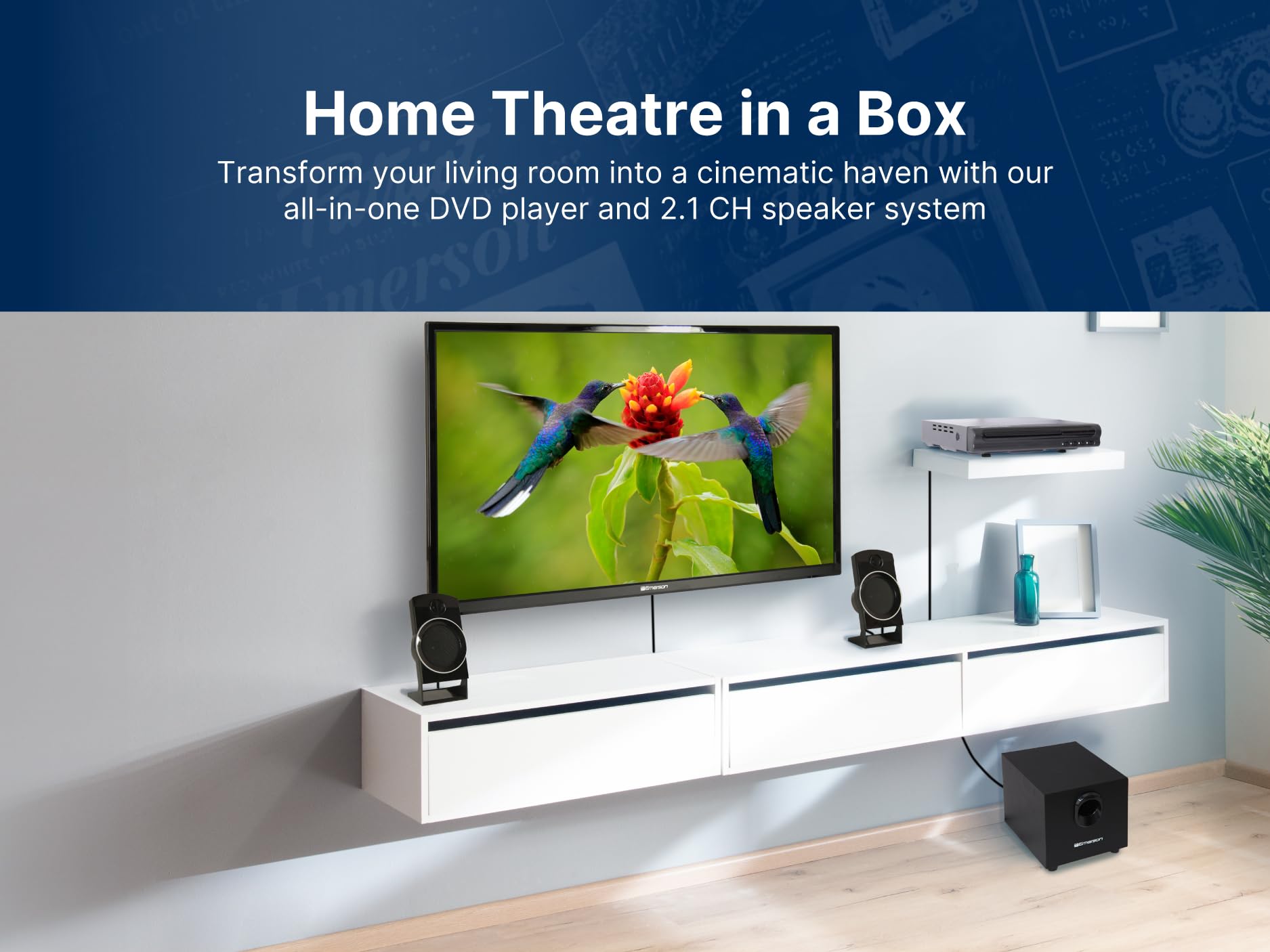 Emerson ED-8050 2.1 Channel Home Theater DVD Player and Surround Sound System with Subwoofer, HDMI Output, USB Playback, and Dual Speakers – Ideal for Immersive Movie and Music Experience