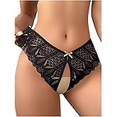 MakeMeChic Women's Floral Lace Panties Criss Cross Cut Out Lace Trim Bow Knot Briefs Sexy Underwear